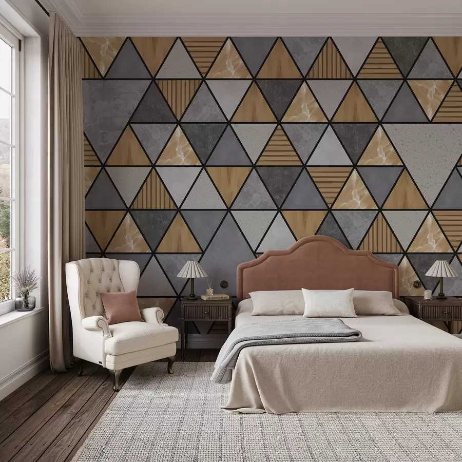 wall murals Троугласти орнамент са неутралним и топлим бојама w05096v1