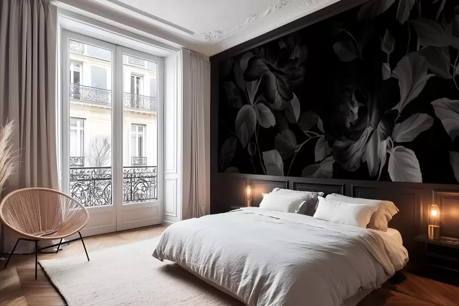 wall murals црно-беле сликовите руже у стилу уљаног сликарства  w04873v1