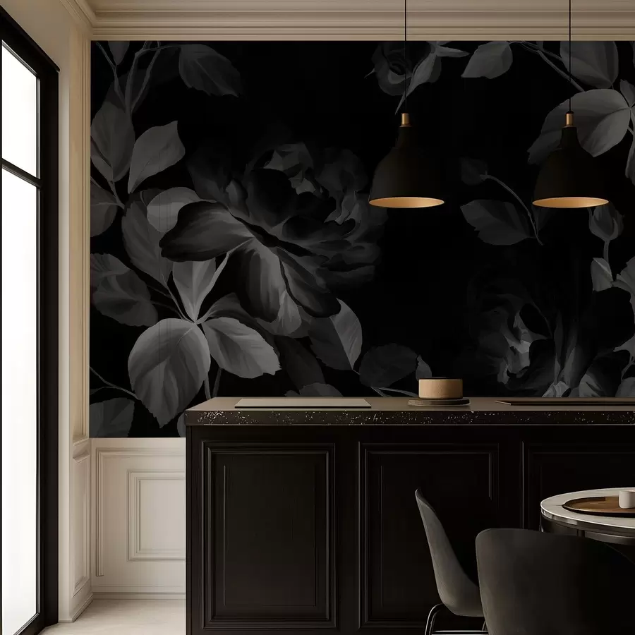 wall murals црно-беле сликовите руже у стилу уљаног сликарства  w04873v1