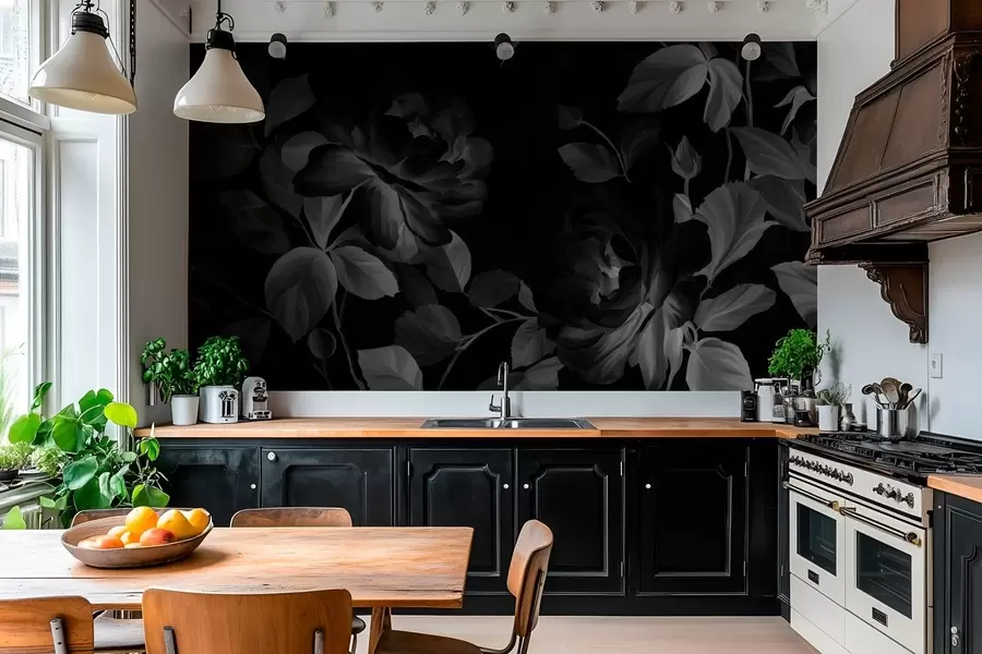 wall murals црно-беле сликовите руже у стилу уљаног сликарства  w04873v1