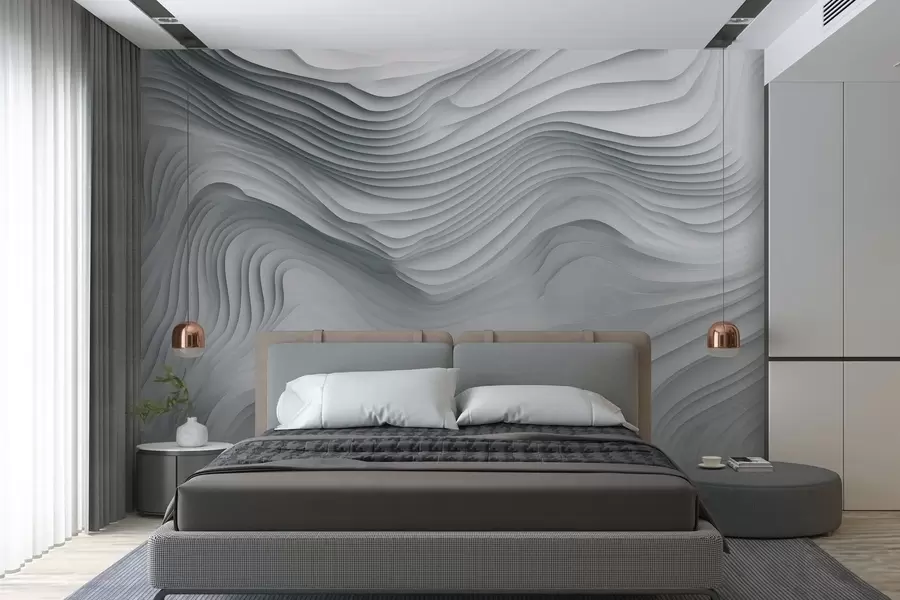 wall murals имитација волуминозних степенастих рељефа у сивим тоновима w05061
