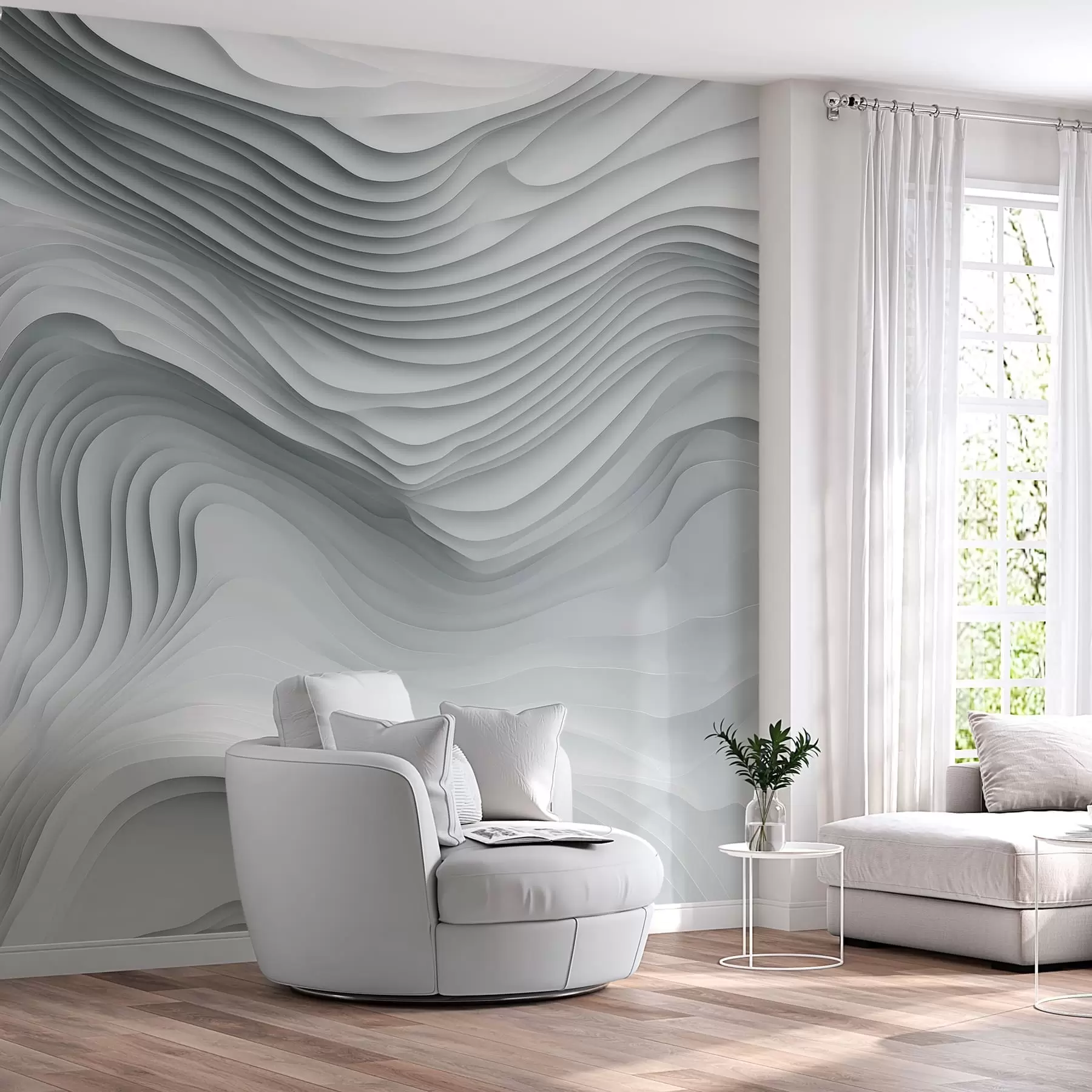 wall murals имитација волуминозних степенастих рељефа у сивим тоновима w05061