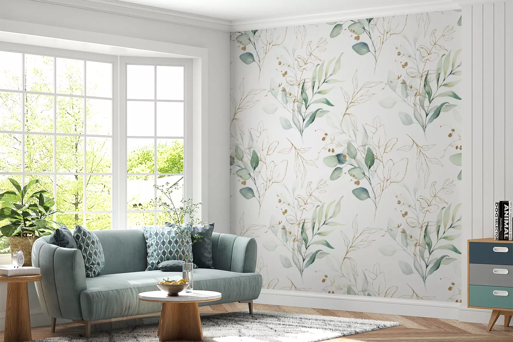 wall murals Зелено лишће у стилу акварела u71464