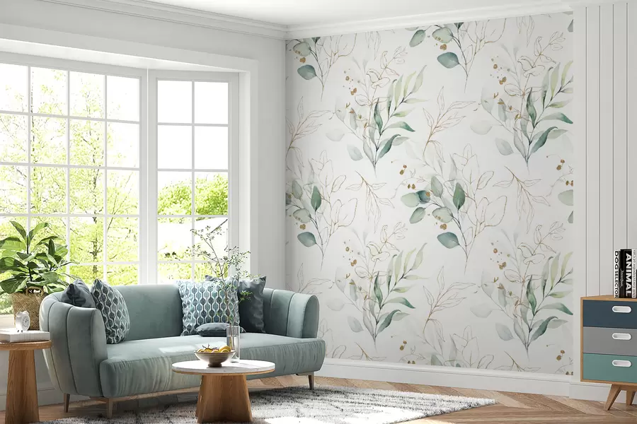 wall murals Зелено лишће у стилу акварела u71464