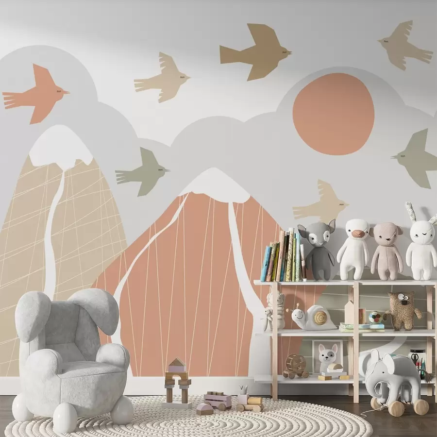 wall murals Скандинавске планине и птице w05166