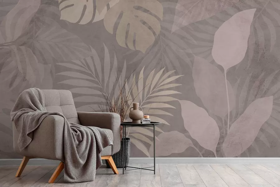 wall murals текстурирано тропско лишће на сивој позадини w05063v1