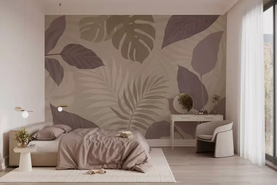 wall murals текстурирано тропско лишће на пешчаној позадини w05063