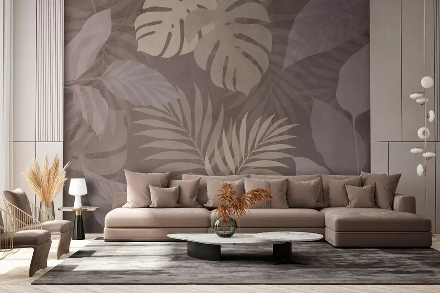 wall murals текстурирано тропско лишће на чоколадној позадини w05063v2