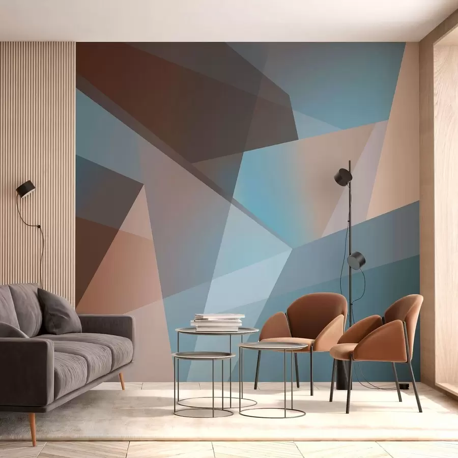 wall murals апстрактна геометрија у плавим и браон тоновима w05064