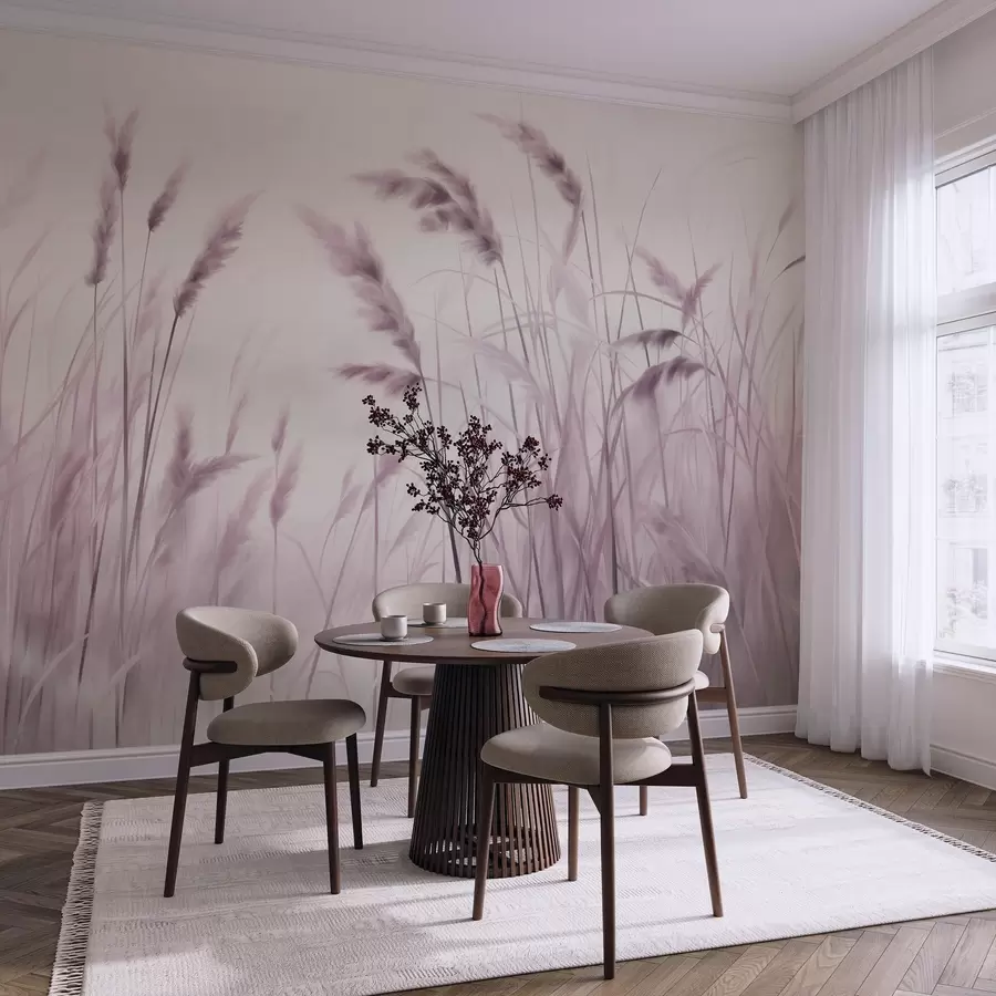 wall murals Висока, текстурирана сува трава са класјевима пшенице на пољу на мекој, бледој позадини w09648v2