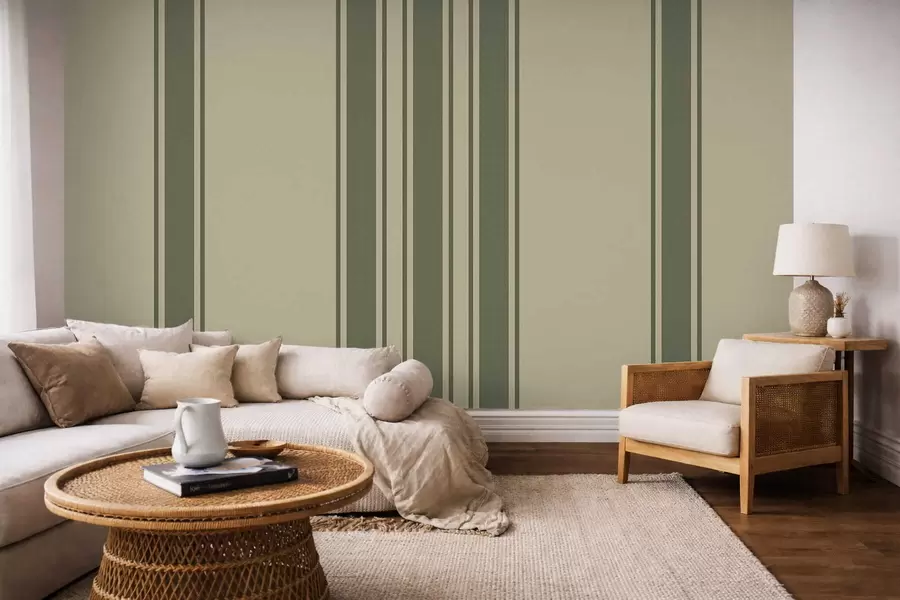 wall murals Вертикалне пруге у пригушеној зеленој и беж палети w05098