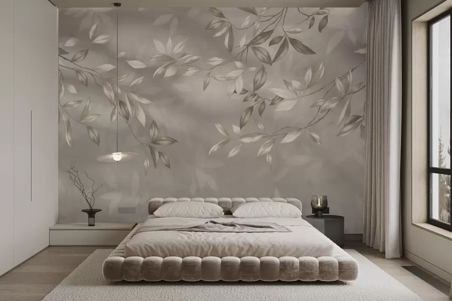 wall murals Елегантне лиснате гране у беж нијансама на светлој позадини w05113