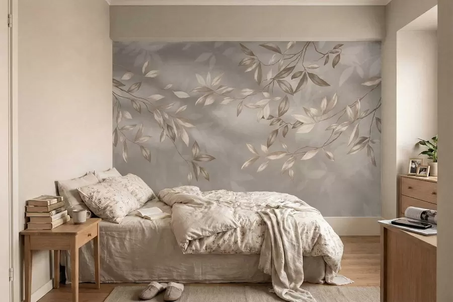 wall murals Елегантне лиснате гране у беж нијансама на светлој позадини w05113