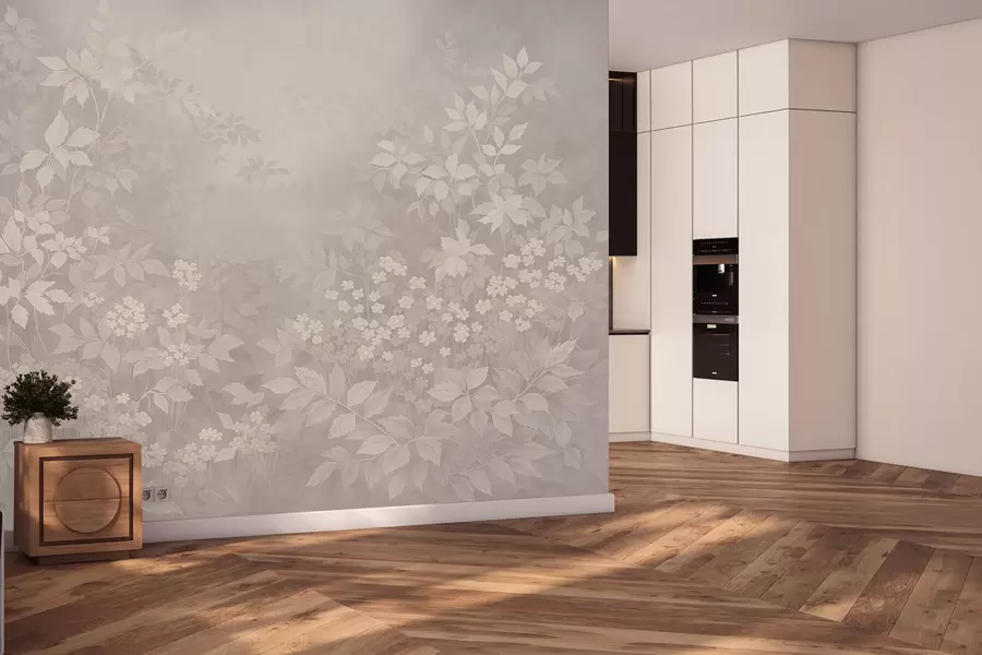 wall murals Лагани ботанички украс са лишћем и малим цветовима w05115