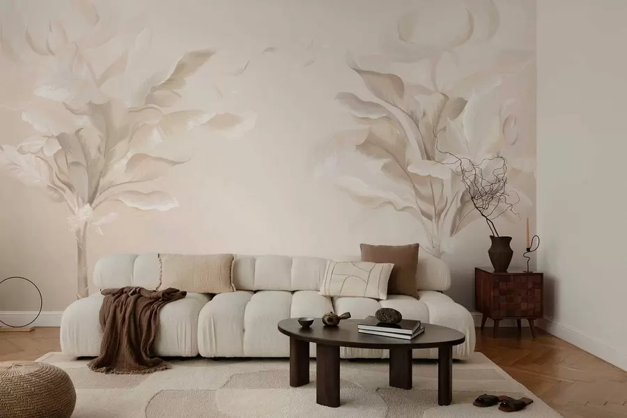wall murals Прозрачне декоративне биљке у топлим кремастим тоновима w05126