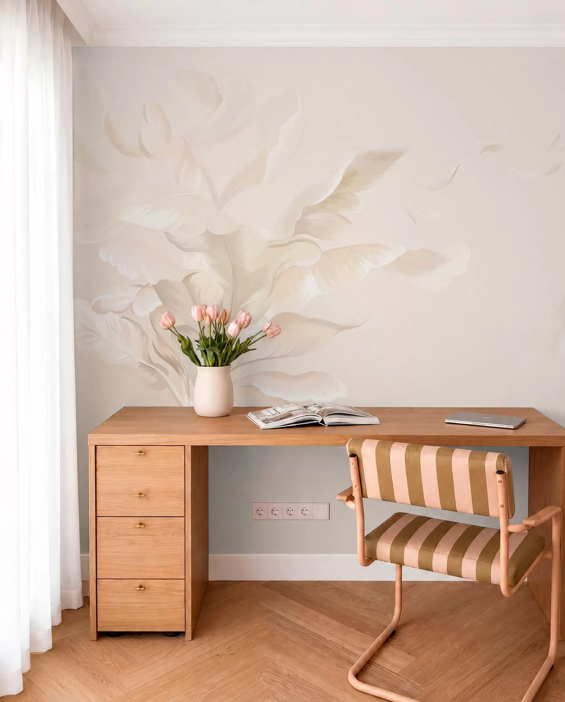 wall murals Vijuge krem lišća w05126