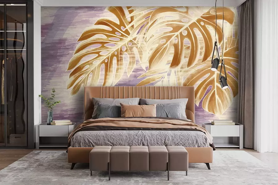 wall murals Листови у топлим наранџастим тоновима на љубичастој позадини w05130v2