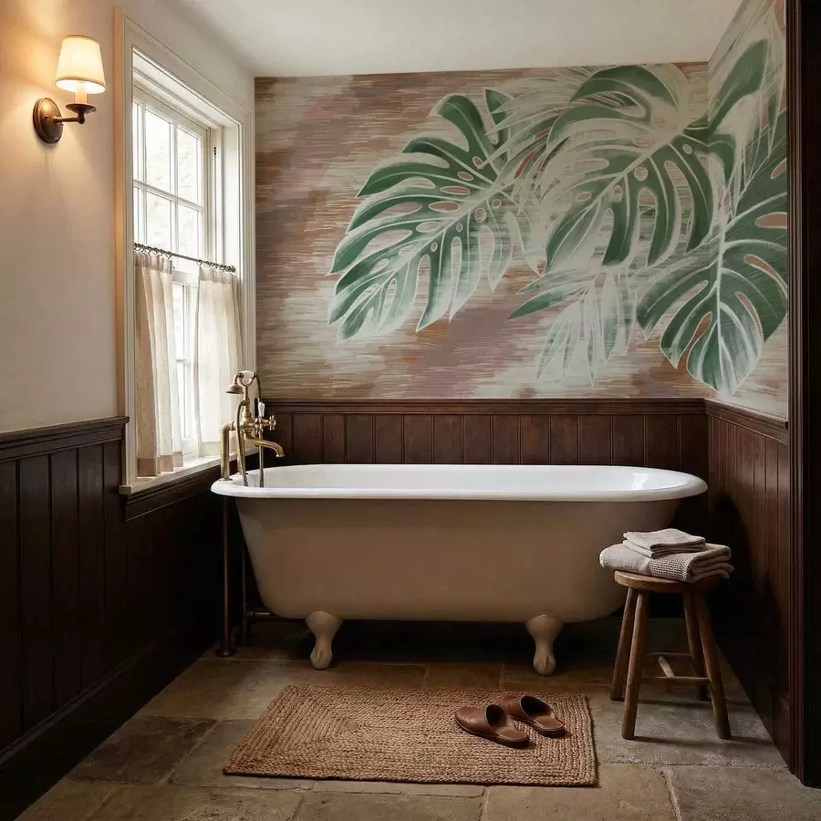 wall murals Зелено лишће на топлој текстурираној апстрактној подлози w05130v3