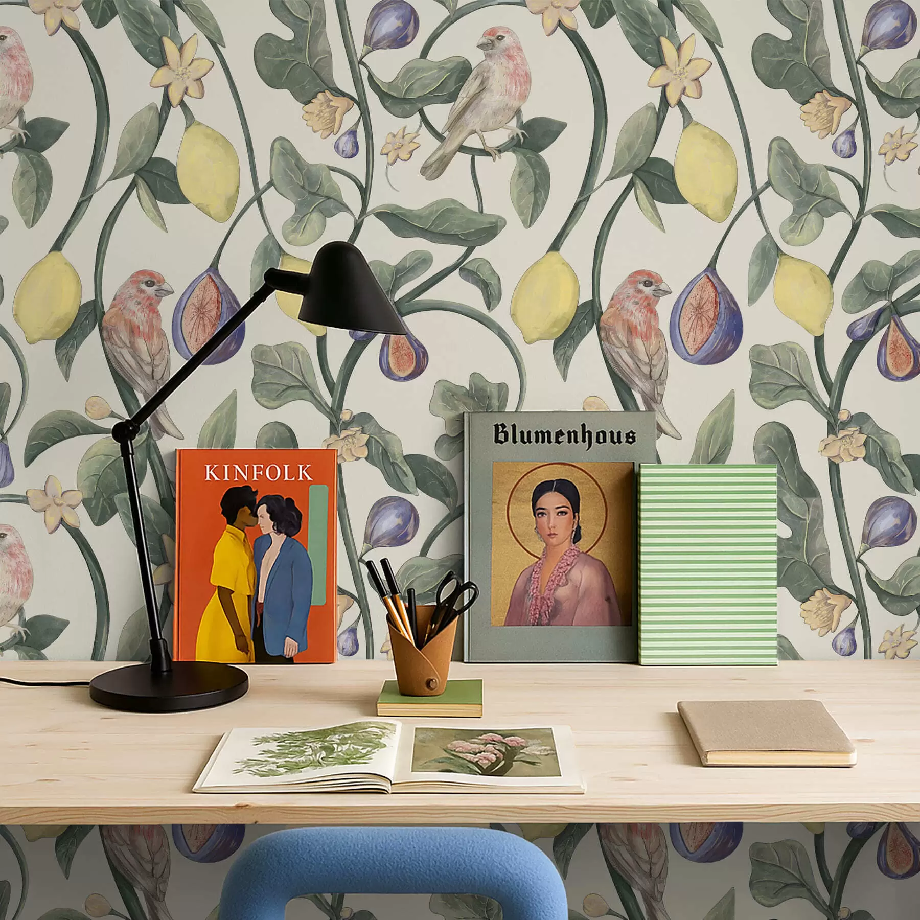 wall murals Птице међу лишћем и плодовима a01107