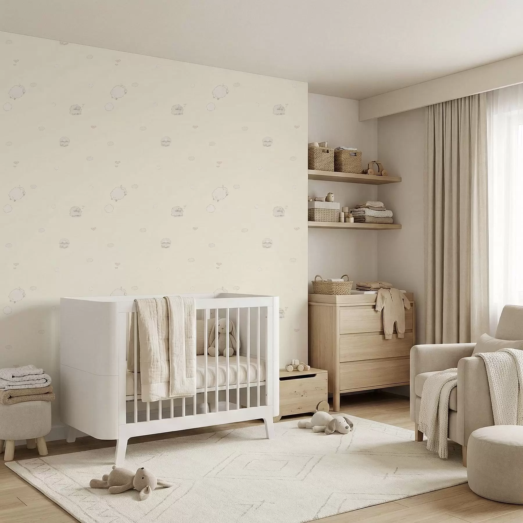 wall murals Слатки узорак са овцама и малим срцима a01109