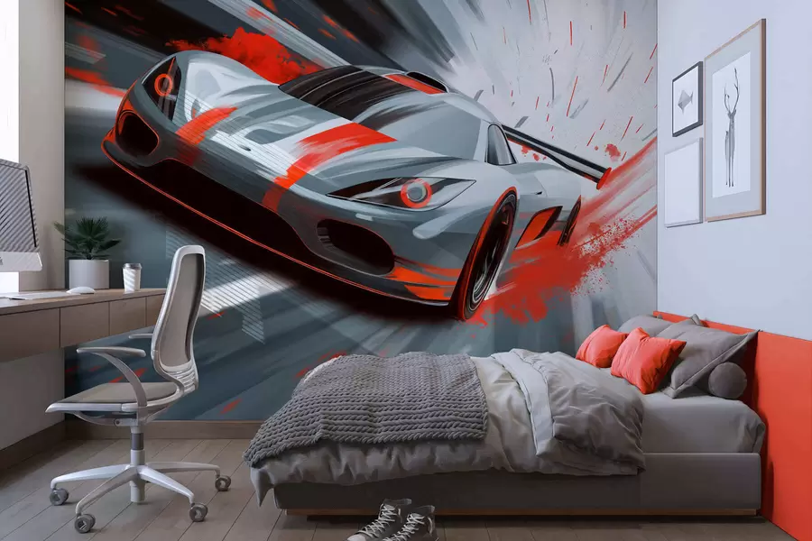 wall murals динамичан спортски аутомобил у дигиталном стилу цртања са црвеним акцентима w05069v1