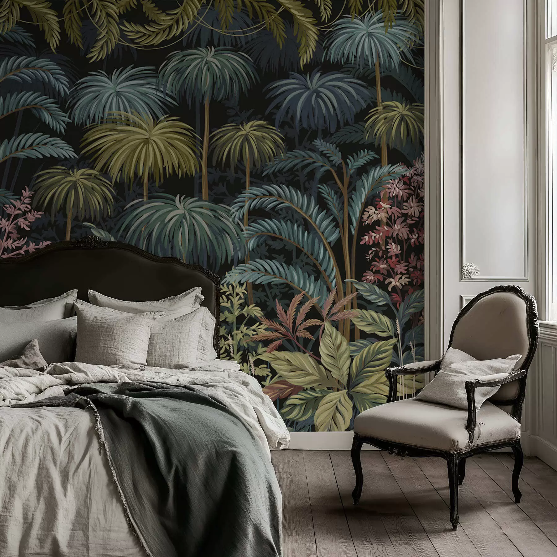 wall murals Густо тропско лишће са великим листовима w05116