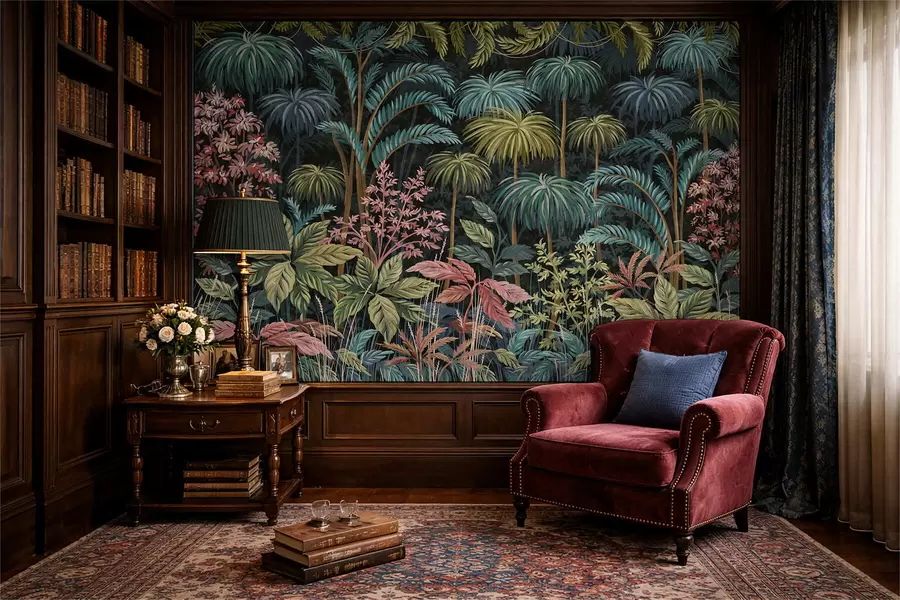 wall murals Густо тропско лишће са великим листовима w05116