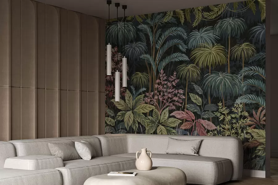 wall murals Густо тропско лишће са великим листовима w05116