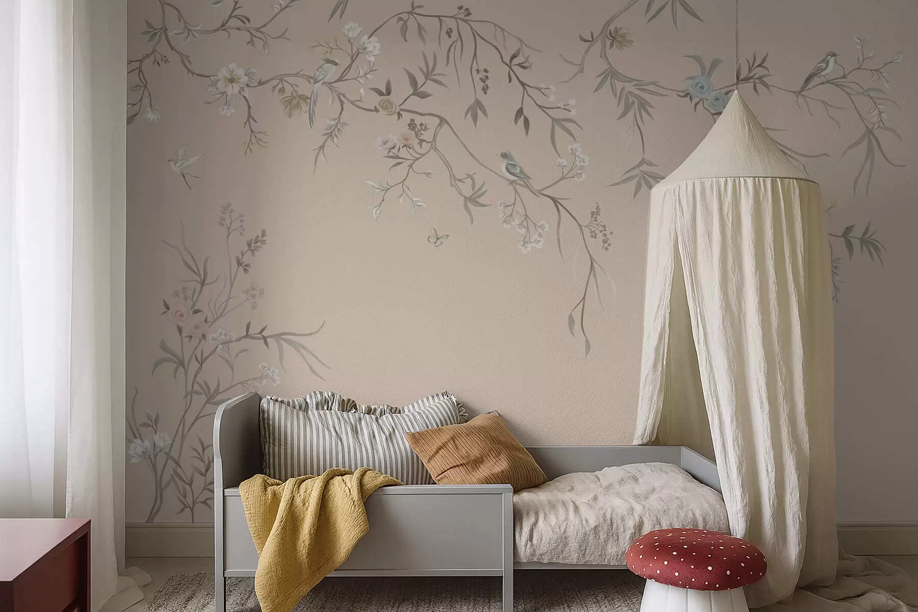 wall murals Цветне гране са птицама на топлој беж позадини w05127v1