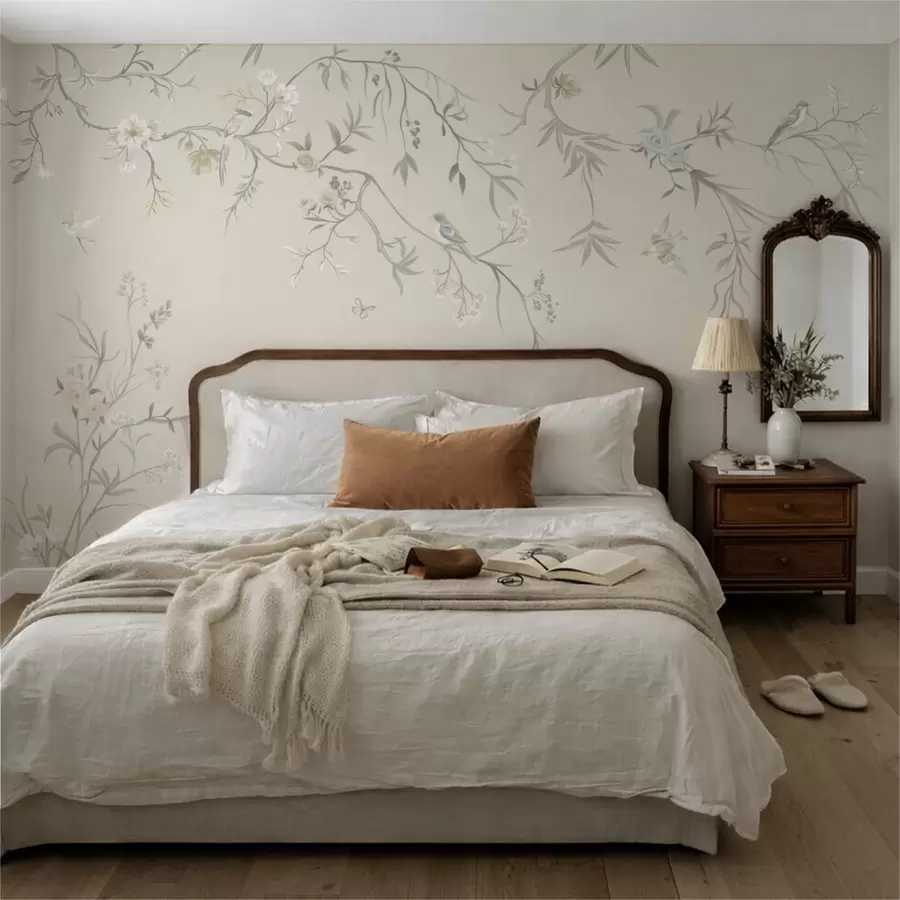 wall murals Светло цвеће и птице на пастелној позадини w05127v2