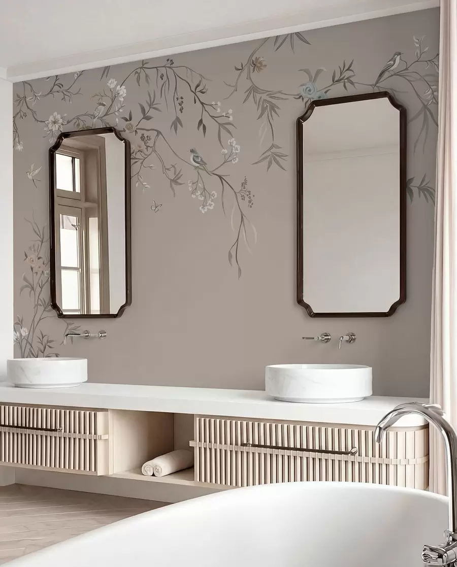 wall murals Grane i ptice u sivkastosmeđoj w05127v3