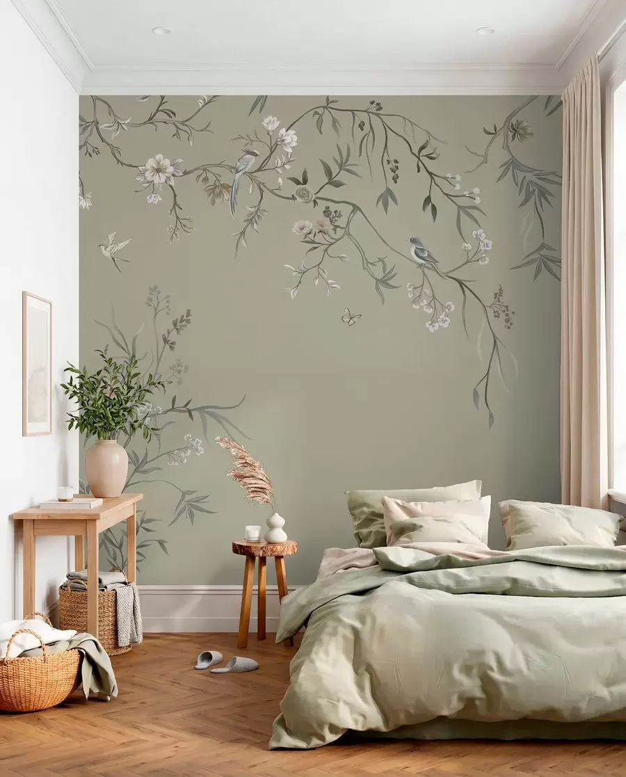 wall murals Grane i ptice na maslinastoj w05127v6