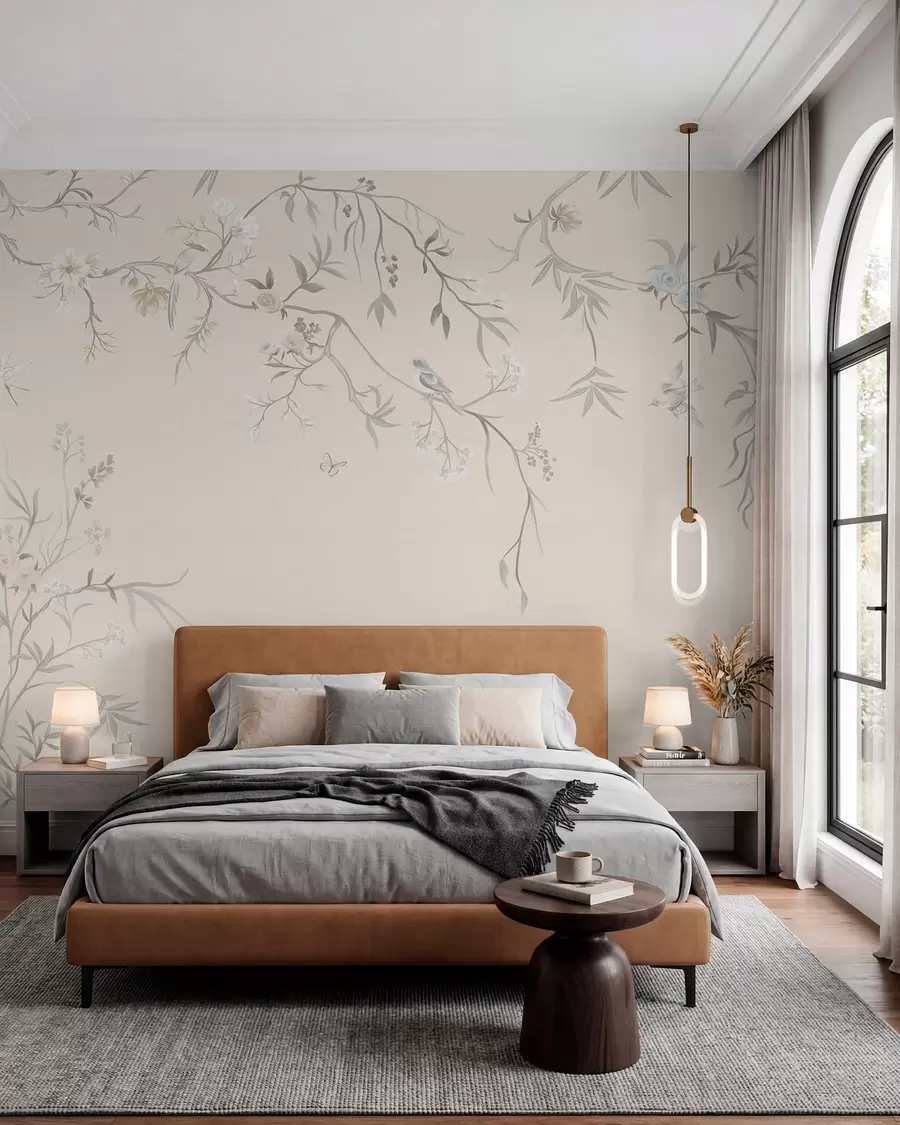 wall murals Grane i ptice na slonovači w05127v7