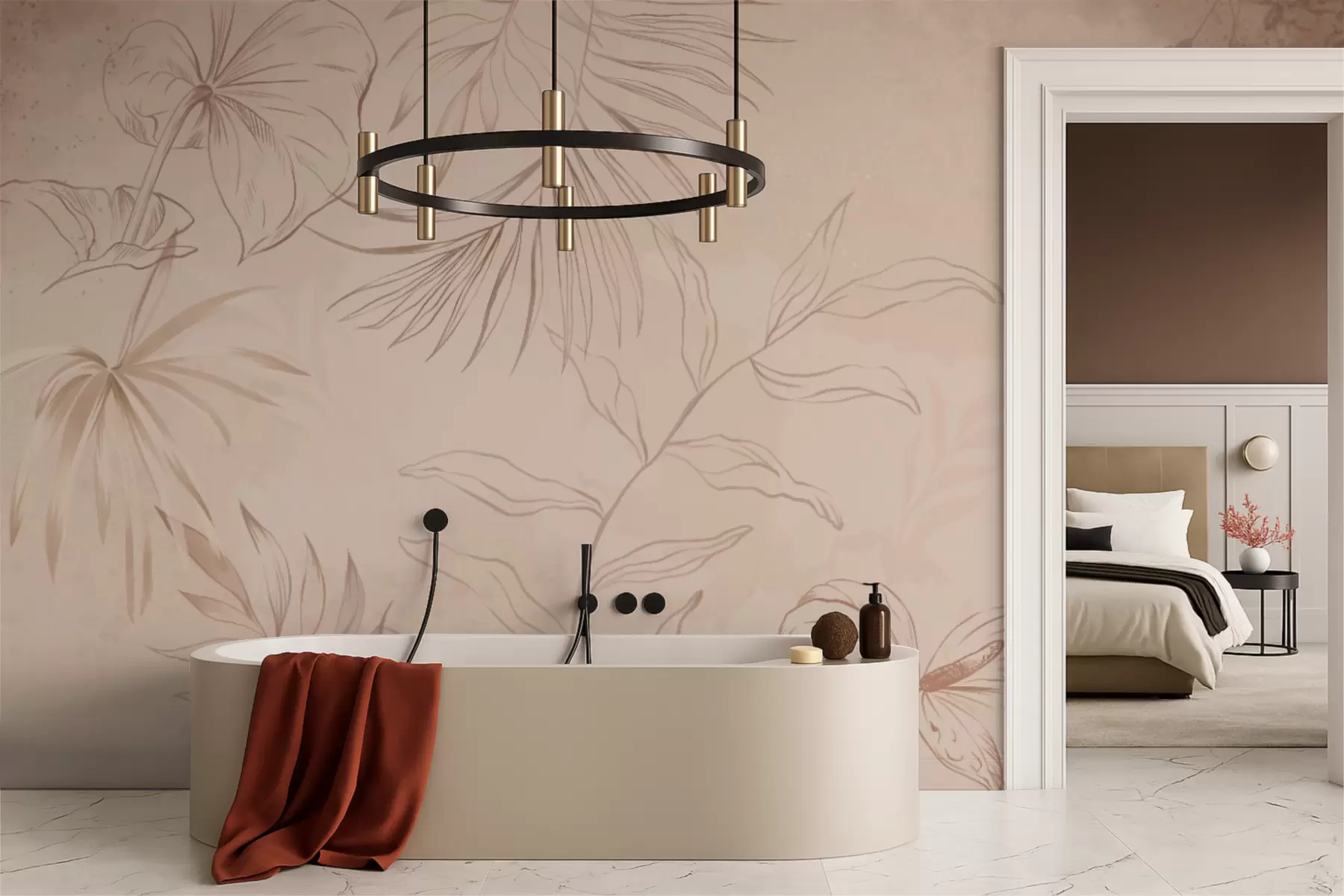 wall murals Линеарне биљке на текстурираној беж позадини w05128