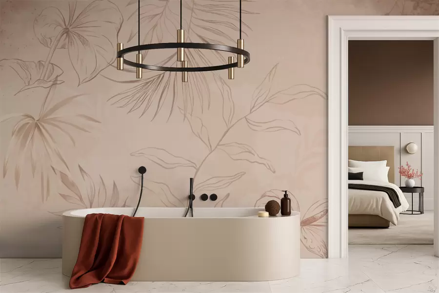 wall murals Линеарне биљке на текстурираној беж позадини w05128