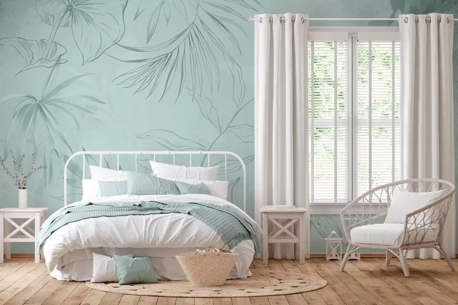 wall murals Линеарне биљке на мекој зеленкастој позадини w05128v1