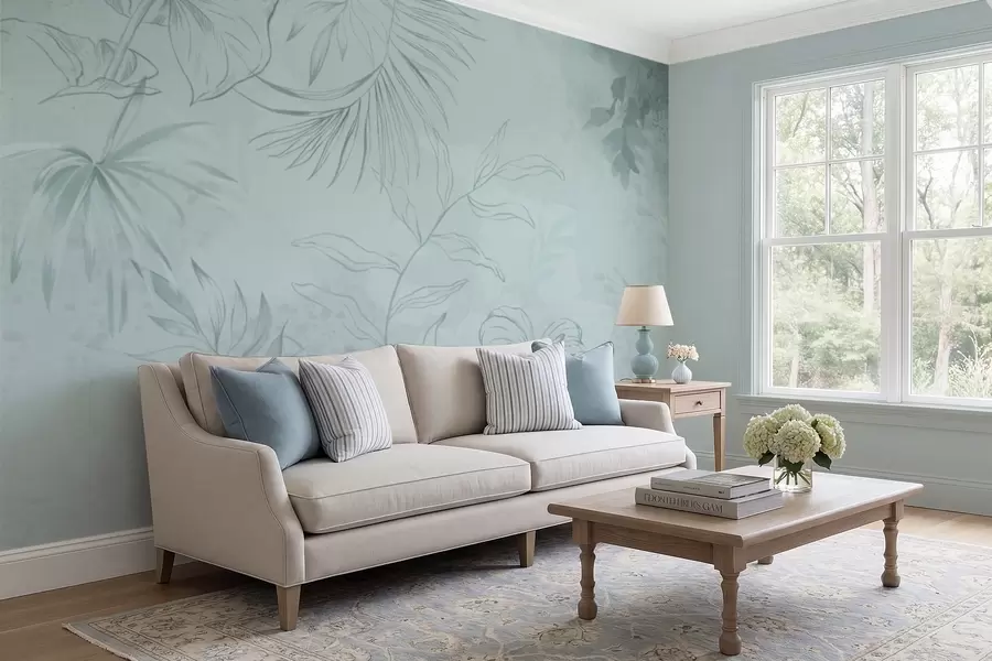 wall murals Линеарне биљке на мекој зеленкастој позадини w05128v1