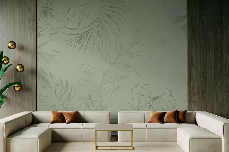 wall murals Линеарне биљке на хладној плавој позадини w05128v2