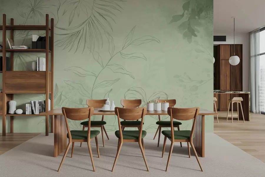 wall murals Линеарне биљке на хладној плавој позадини w05128v2