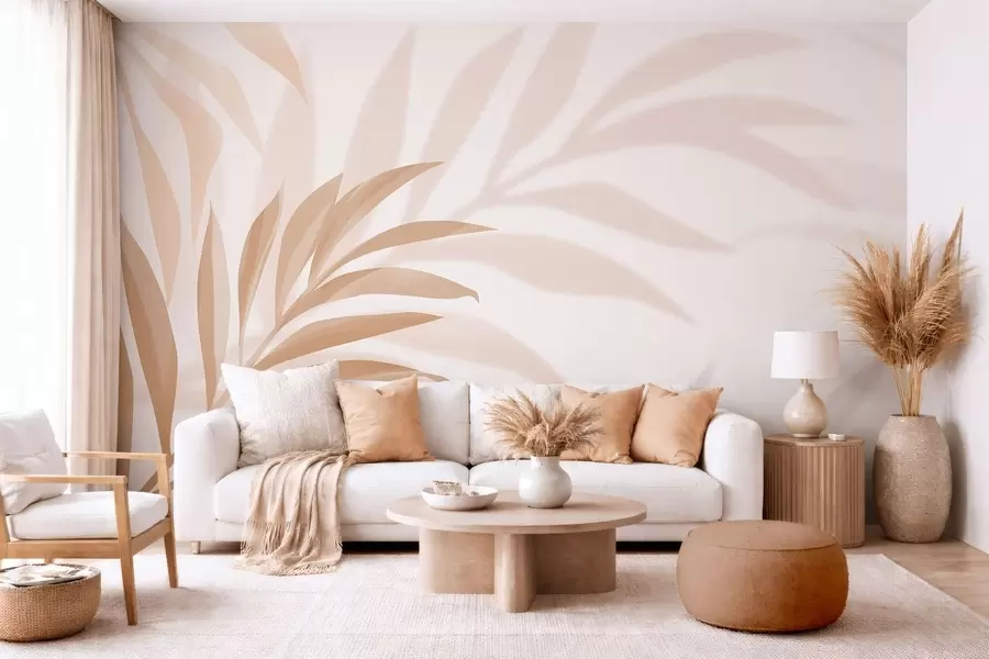 wall murals велики закривљени палмини листови у беж и смеђим тоновима w05211