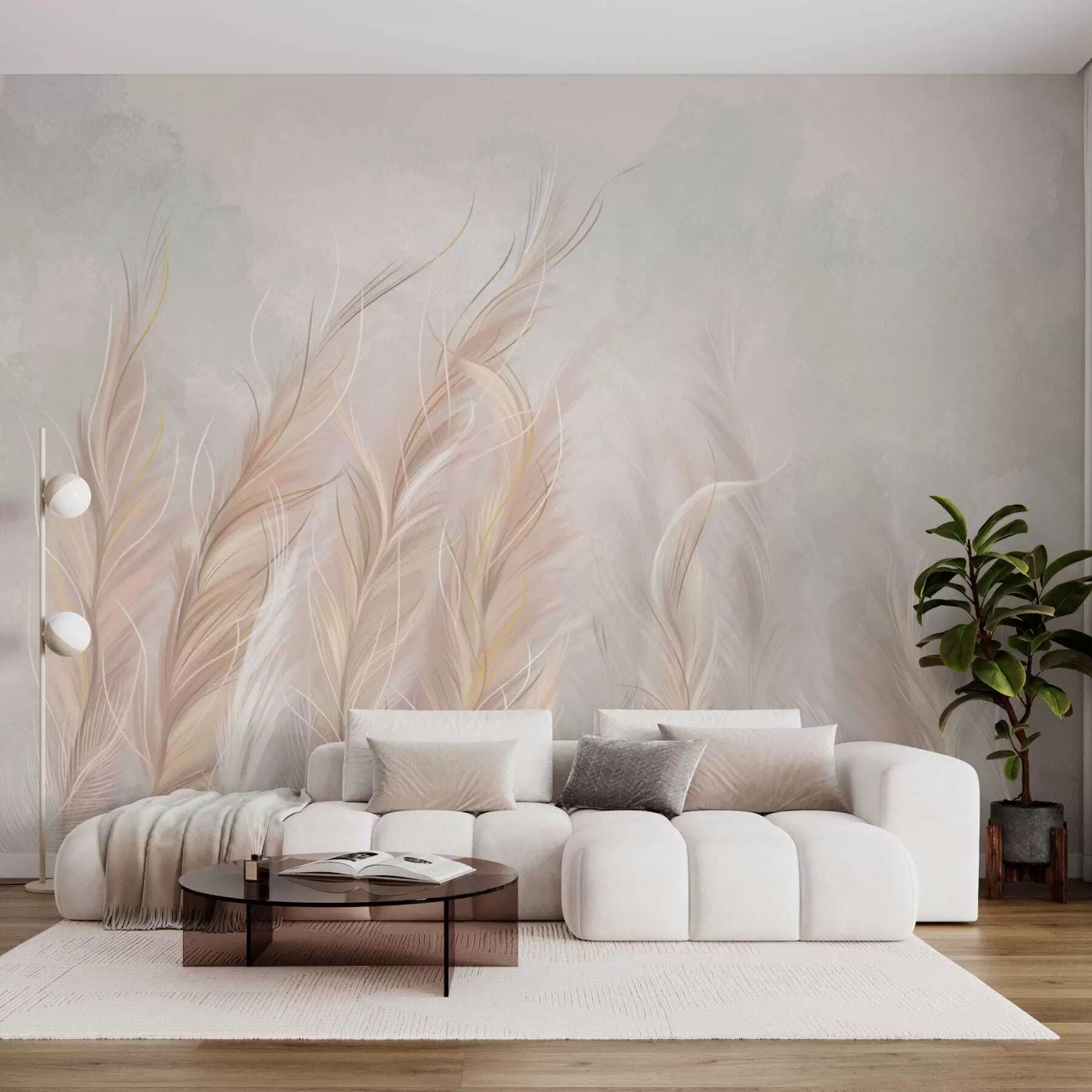 wall murals Меко апстрактно перје у светлим неутралним тоновима w05153