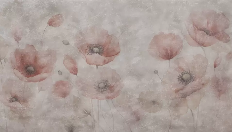 wall murals Велики цветови мака на зиду са античким ефектом w09686