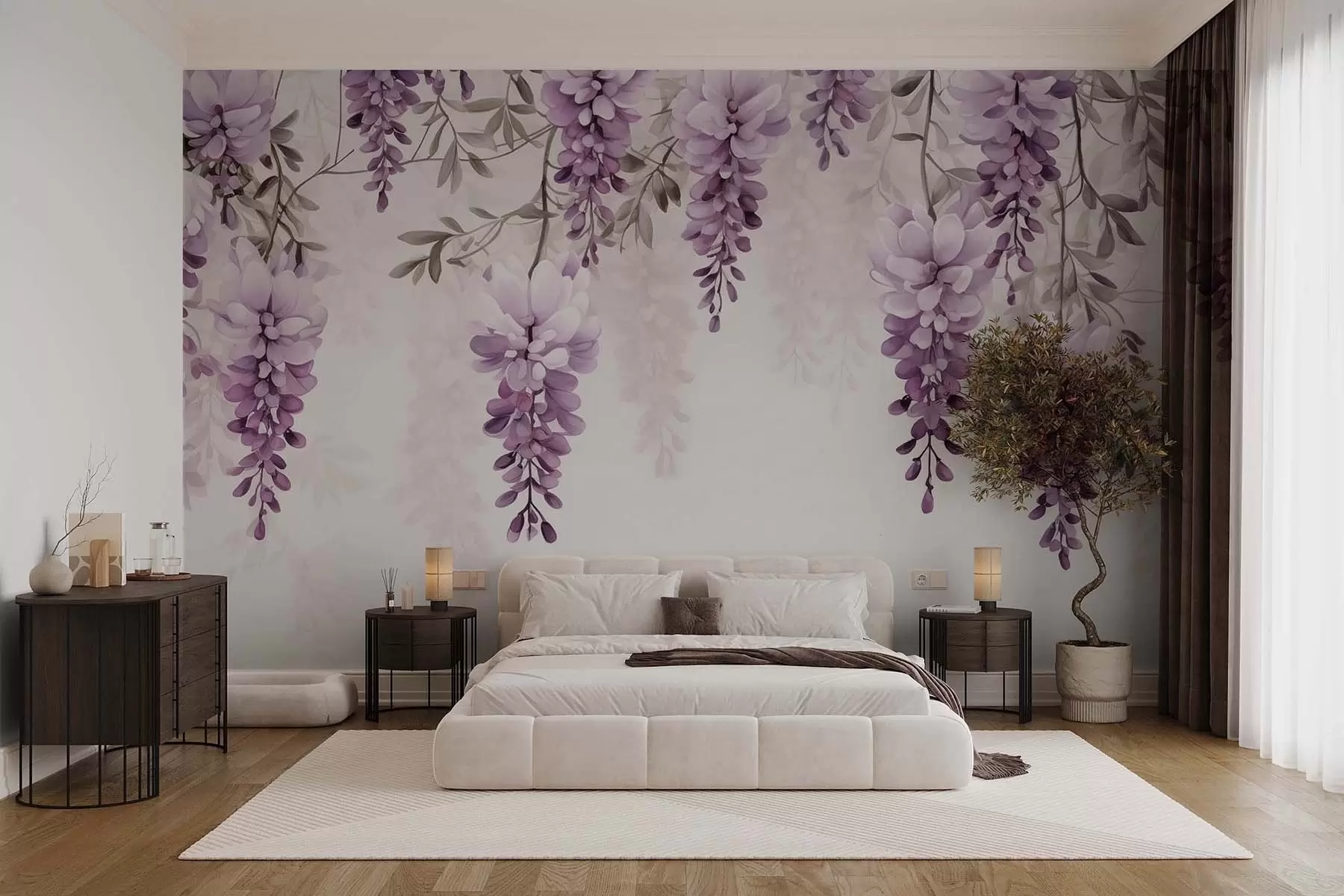 wall murals Нежне, велике гране лаванде висе на зиду, имитација акварела w09690