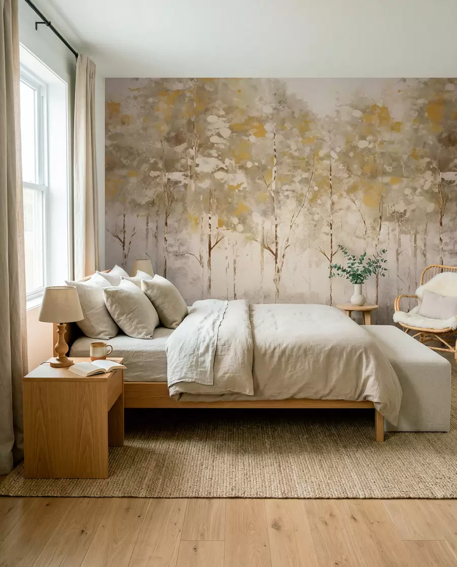 wall murals Стилизована шума са витким дрвећем у топлим тоновима w05221