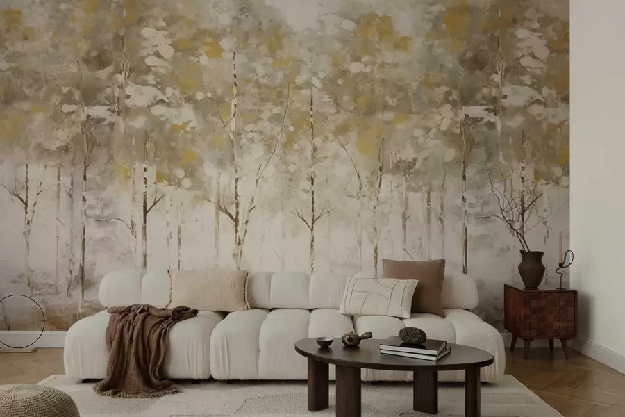 wall murals Стилизована шума са витким дрвећем у топлим тоновима w05221