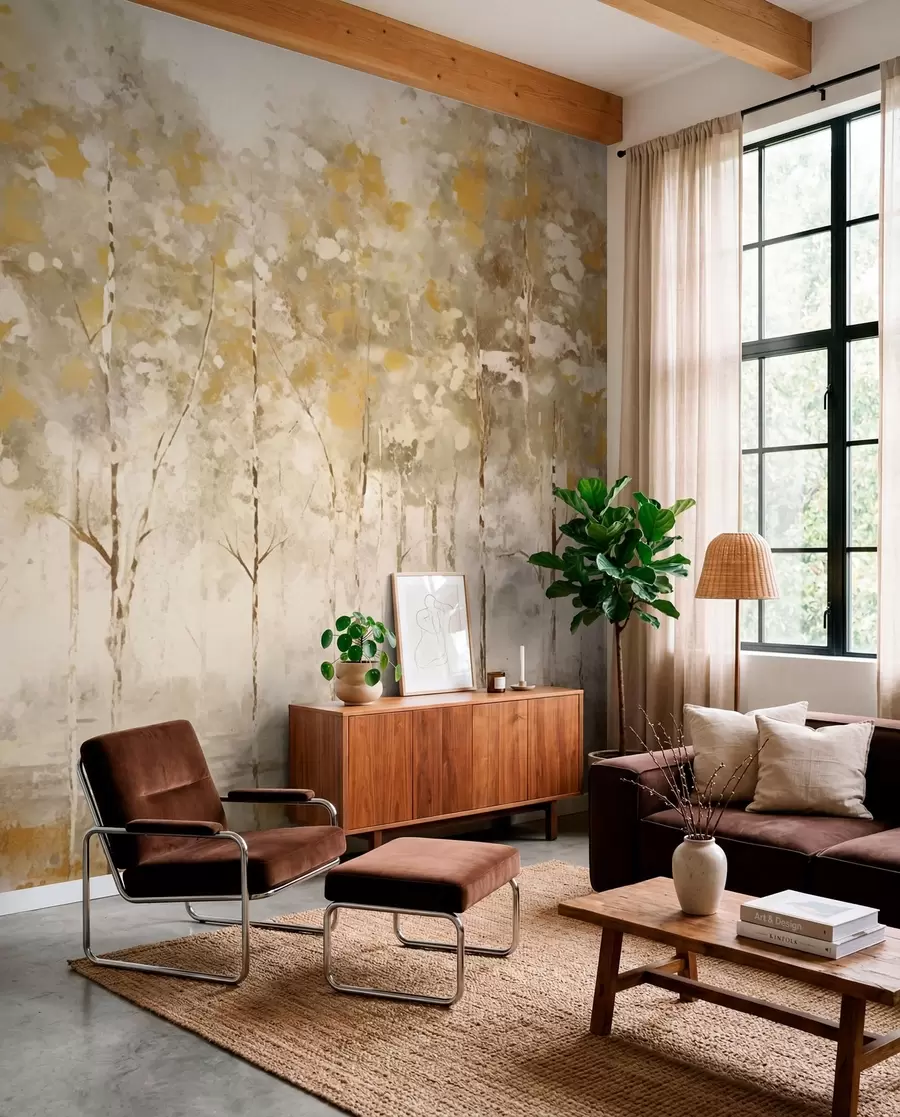 wall murals Стилизована шума са витким дрвећем у топлим тоновима w05221