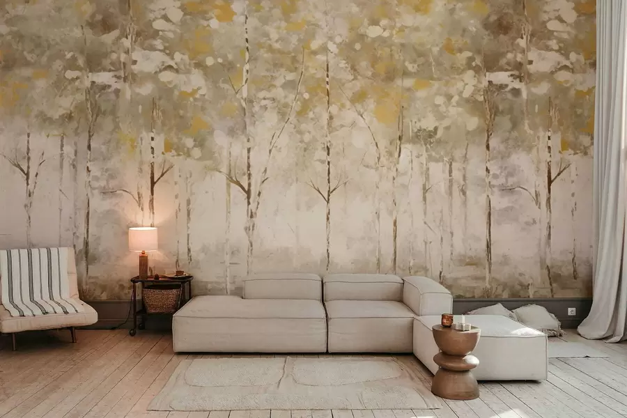 wall murals Стилизована шума са витким дрвећем у топлим тоновима w05221