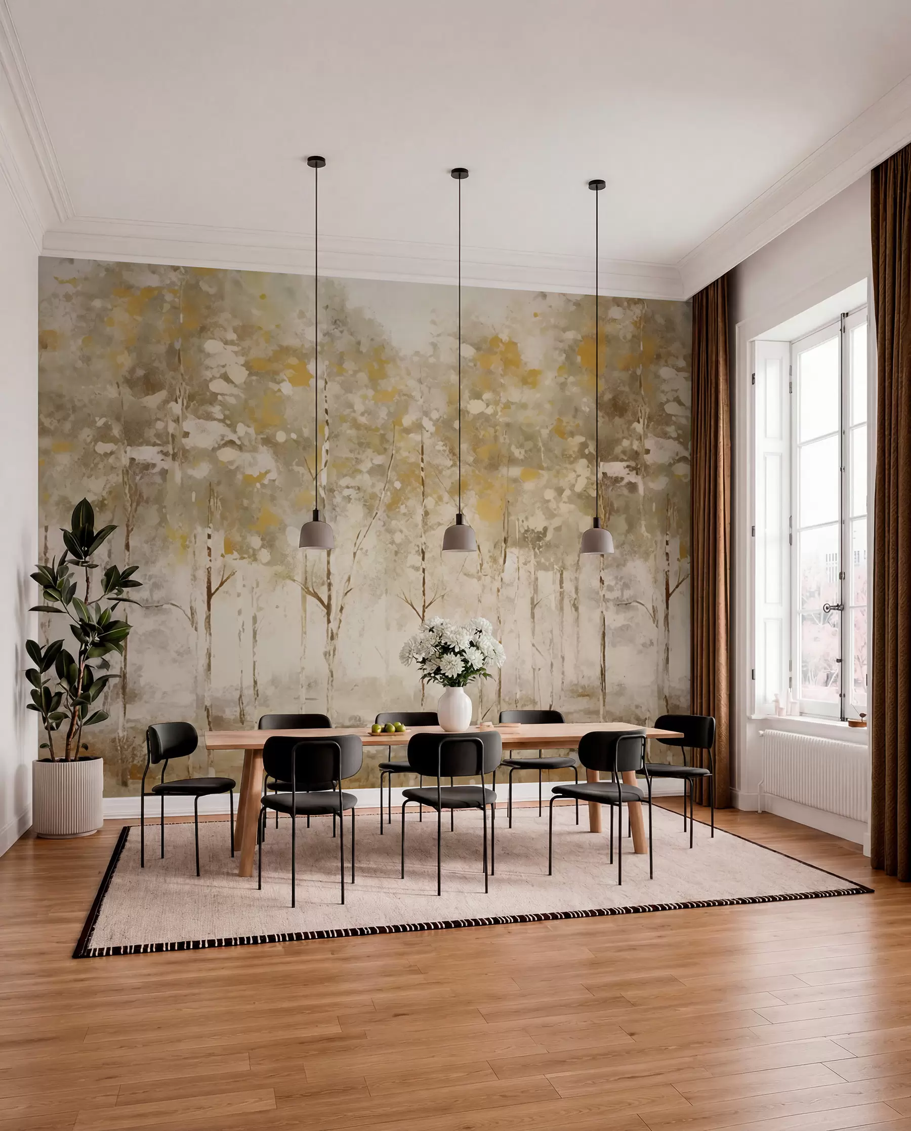 wall murals Стилизована шума са витким дрвећем у топлим тоновима w05221