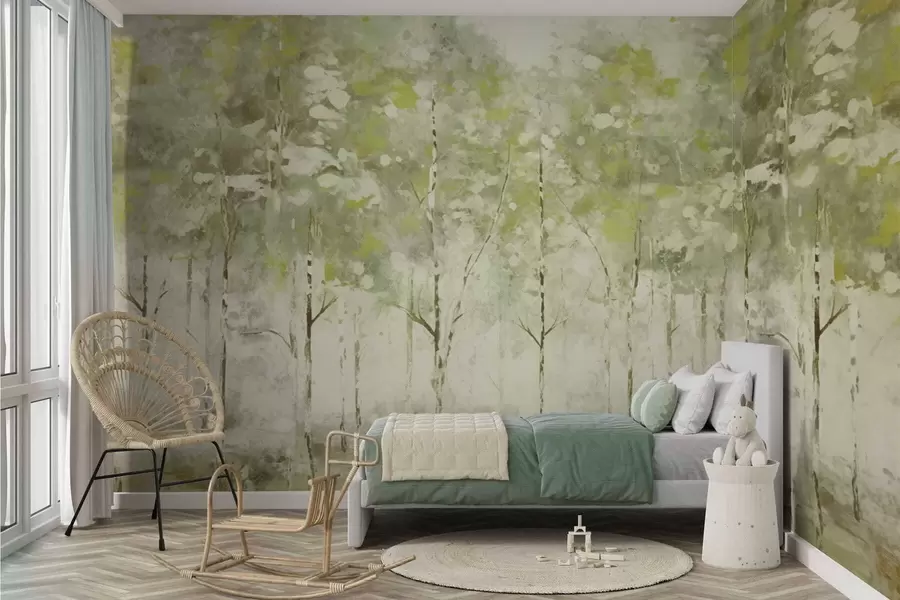wall murals Стилизована шума са витким дрвећем у зеленим тоновима w05221v1