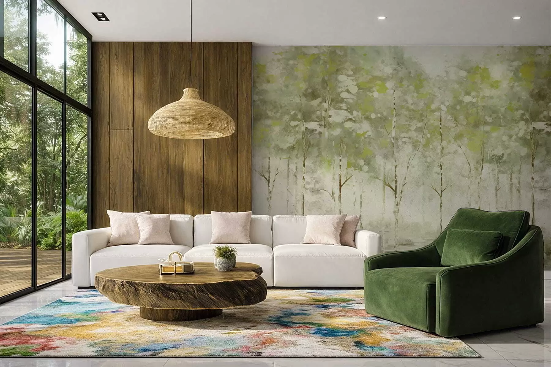 wall murals Стилизована шума са витким дрвећем у зеленим тоновима w05221v1